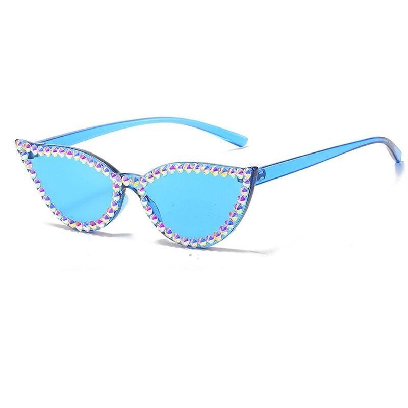 Diamond Rimless Cat eye Sunglasses Women New Rhinestone One Piece Sun Glasses Female Fashion Eyeglasses UV400 O650