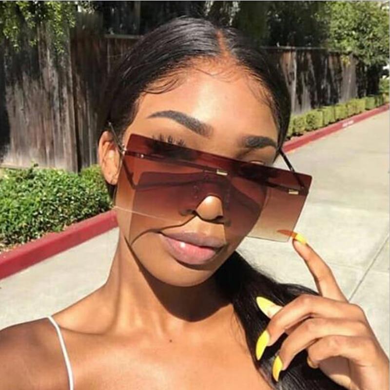 Oversized Rimless Fashion Women Metal Gradient Sun glasses