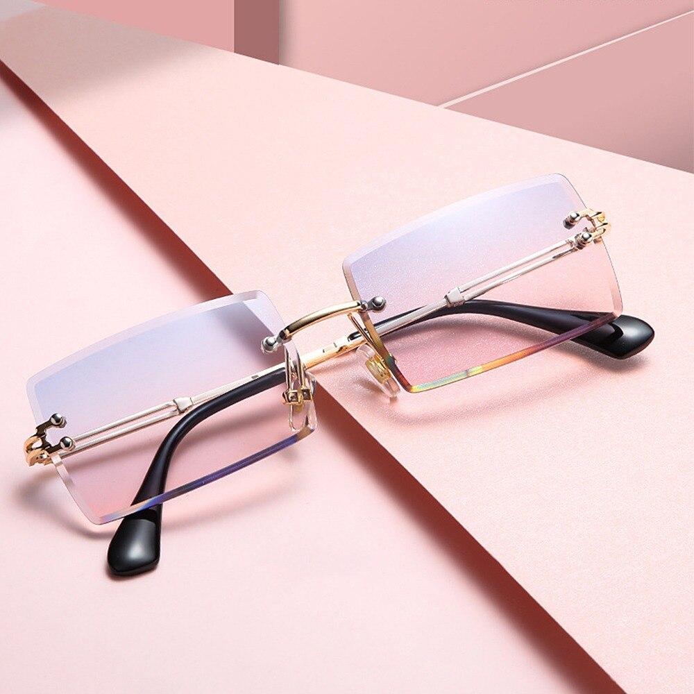 Rimless Sunglasses Small Square Female Summer Traveling Brown Glasses