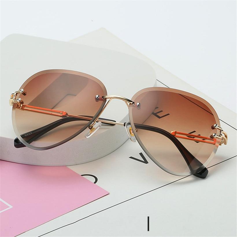 Rimless Sunglasses Metal Gradient Shades Cutting Lens Goggles UV400