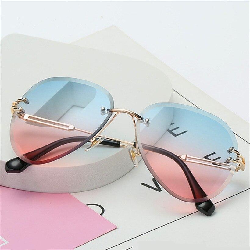 Rimless Sunglasses Metal Gradient Shades Cutting Lens Goggles UV400