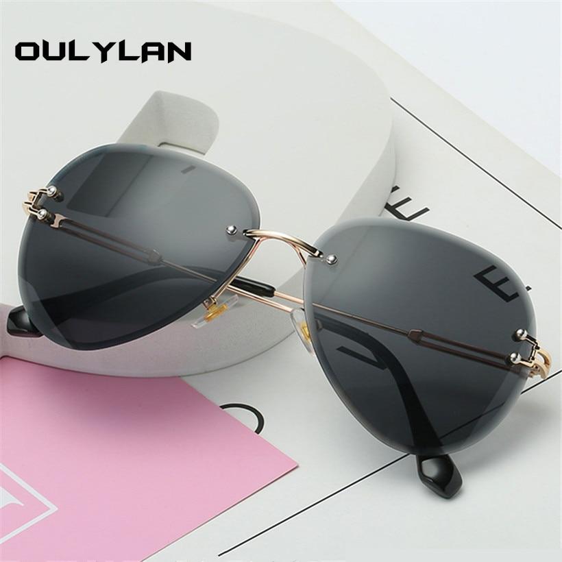 Rimless Sunglasses Metal Gradient Shades Cutting Lens Goggles UV400