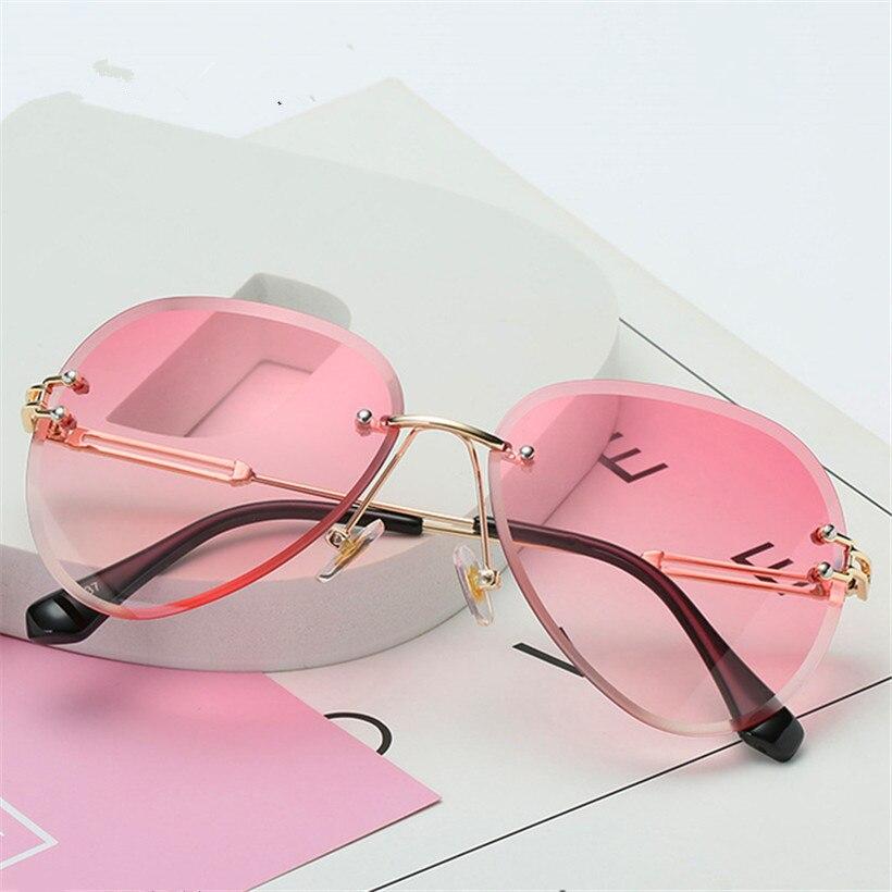 Rimless Sunglasses Metal Gradient Shades Cutting Lens Goggles UV400