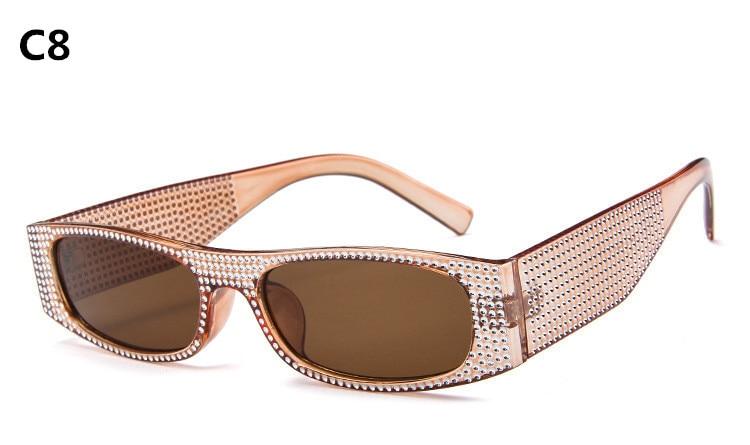 Small Square Women Imitation Diamond Evening Sunglasses