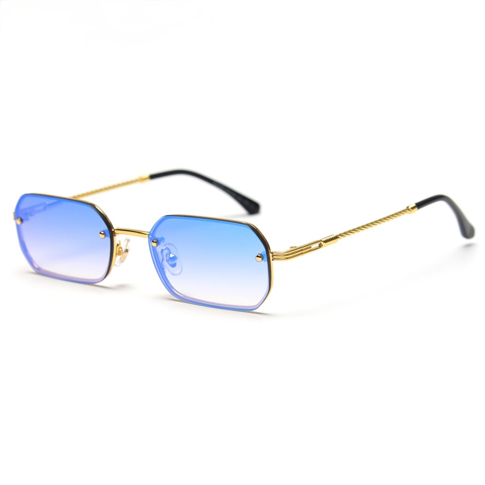 rectangle sunglasses men woman blue red mirror lens retro small metal frame glasses