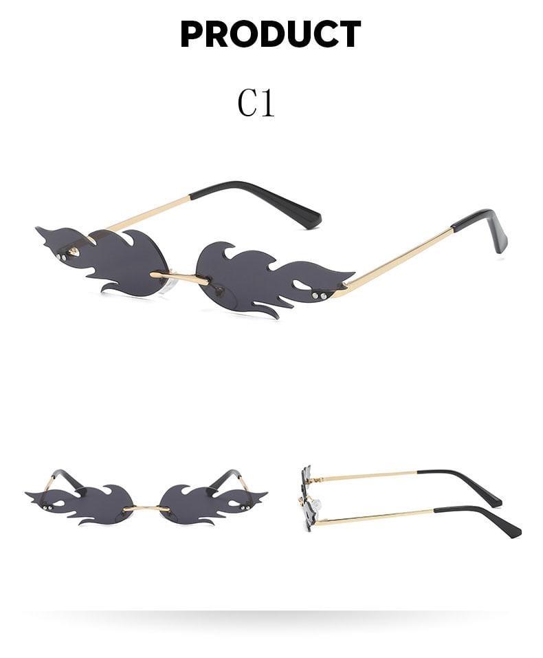 Rimless Wave Sun Glasses Fire Flame Sunglasses