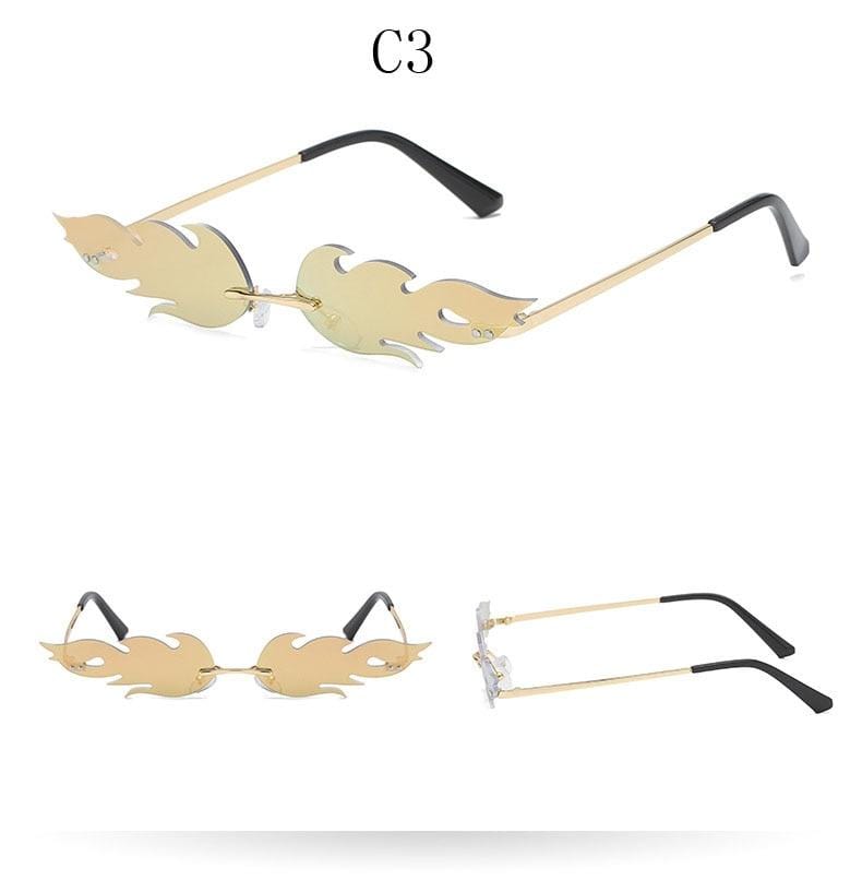 Rimless Wave Sun Glasses Fire Flame Sunglasses