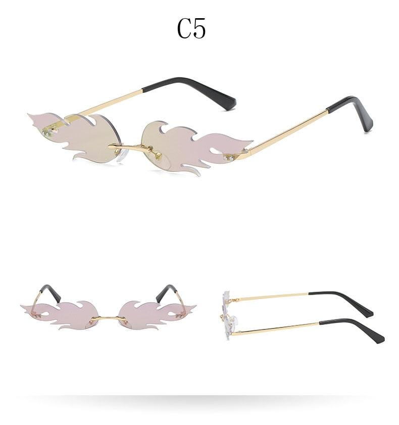 Rimless Wave Sun Glasses Fire Flame Sunglasses