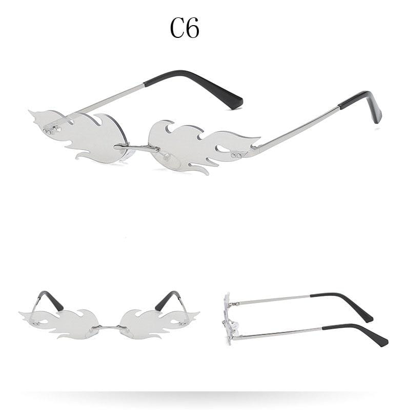 Rimless Wave Sun Glasses Fire Flame Sunglasses