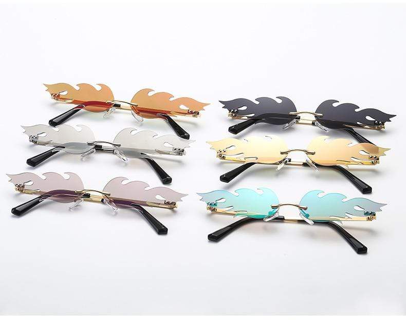 Rimless Wave Sun Glasses Fire Flame Sunglasses