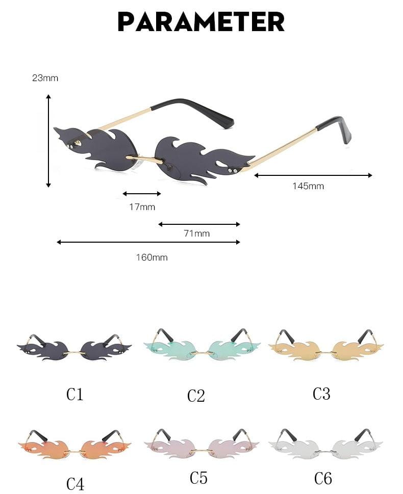 Rimless Wave Sun Glasses Fire Flame Sunglasses