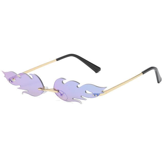 Rimless Wave Sun Glasses Fire Flame Sunglasses