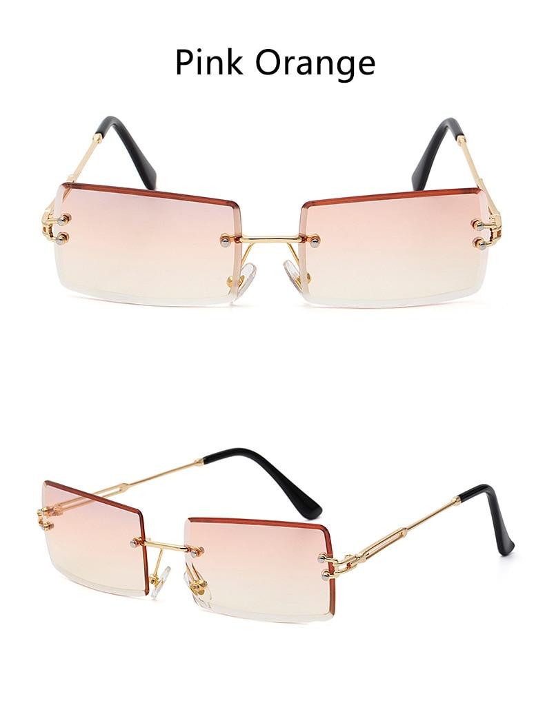 Rimless Sunglasses Rectangle Fashion Popular Women Men Shades Small Square Sun Glasses For Female Summer Traveling Brown Oculos