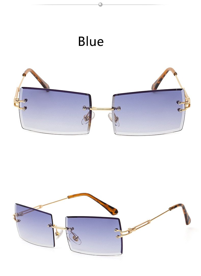 Rimless Sunglasses Rectangle Fashion Popular Women Men Shades Small Square Sun Glasses For Female Summer Traveling Brown Oculos